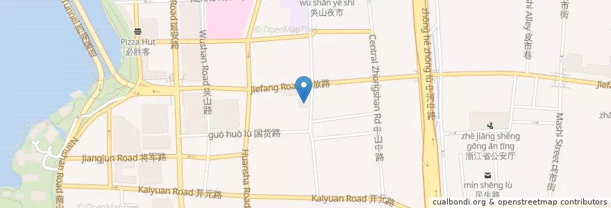 Mapa de ubicacion de 悦览树（新华书店咖啡馆） en 中国, 浙江省, 杭州市, 上城区, 湖滨街道.