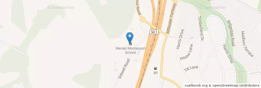 Mapa de ubicacion de Meraki Montessori School en New Zealand, Auckland, Rodney.