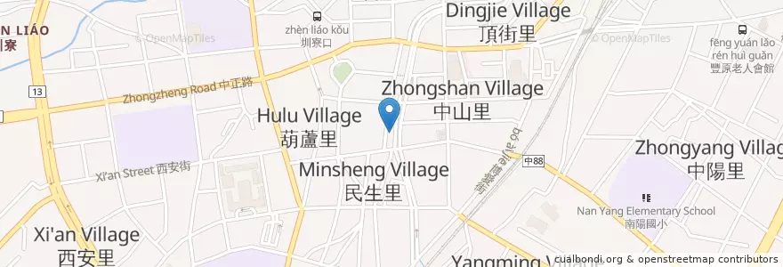 Mapa de ubicacion de 橫街尾福德祠 en تايوان, تاي شانغ, 豐原區.