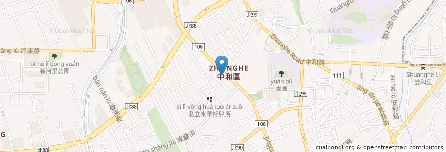 Mapa de ubicacion de 大洲炒餅館 en تايوان, تايبيه الجديدة, 中和區.
