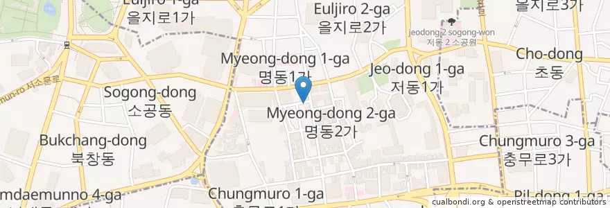 Mapa de ubicacion de cat cafe / 고양이 카페 en 大韓民国, ソウル, 明洞.