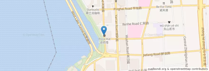 Mapa de ubicacion de 必胜客 Pizza Hut en Çin, Zhejiang, Hangzhou, 上城区, 湖滨街道.