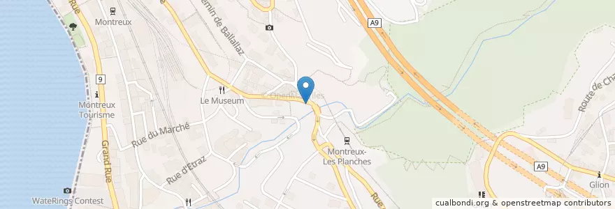 Mapa de ubicacion de Tea Room de la Baye en Suiza, Valdia, District De La Riviera-Pays-D’Enhaut, Montreux.