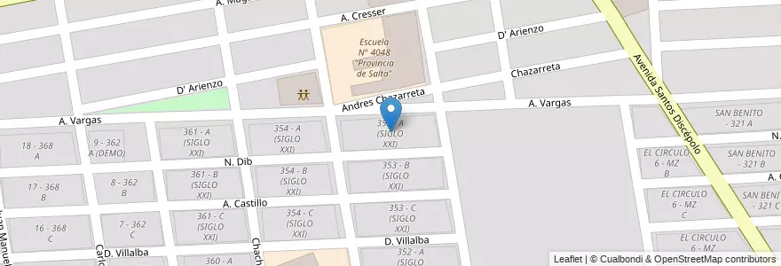 Mapa de ubicacion de 353 - A (SIGLO XXI) en アルゼンチン, サルタ州, Capital, Municipio De Salta, Salta.