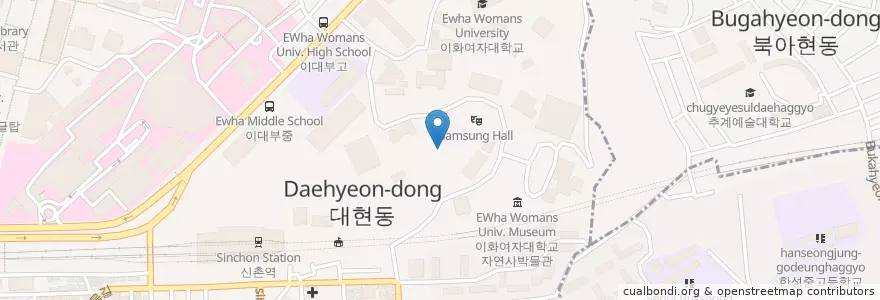 Mapa de ubicacion de Arthouse Momo en 대한민국, 서울, 서대문구, 신촌동.