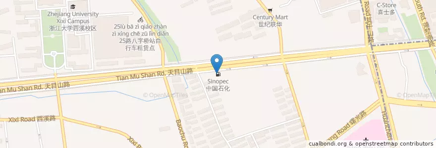 Mapa de ubicacion de 中国石化 en 中国, 浙江省, 杭州市, 西湖区, 北山街道.