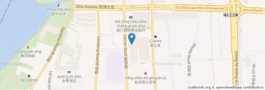 Mapa de ubicacion de Starbucks en 中国, 浙江省, 杭州市, 上城区, 清波街道.