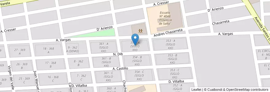 Mapa de ubicacion de 354 - A (SIGLO XXI) en الأرجنتين, Salta, Capital, Municipio De Salta, Salta.