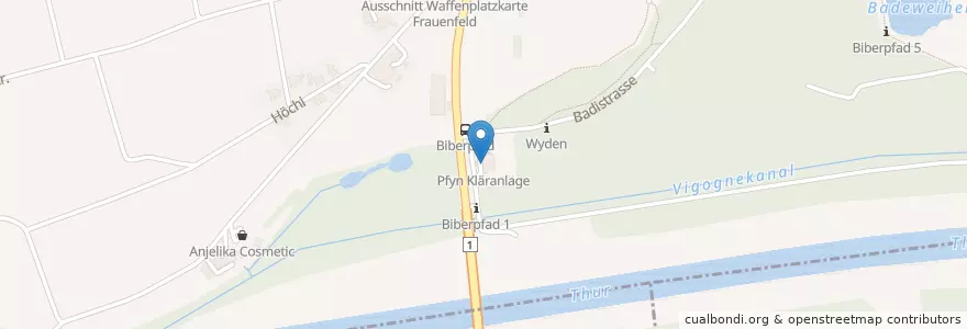 Mapa de ubicacion de Pfyn Kläranlage en 瑞士, Thurgau, Bezirk Frauenfeld, Pfyn.