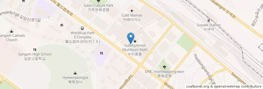 Mapa de ubicacion de 우리은행 en Korea Selatan, 서울, 마포구, 상암동.