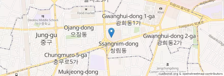 Mapa de ubicacion de CJ Food WORLD en South Korea, Seoul, Jung-Gu, Gwanghui-Dong.