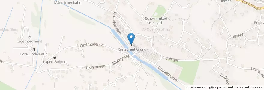 Mapa de ubicacion de Restaurant Grund en Suiza, Berna, Verwaltungsregion Oberland, Verwaltungskreis Interlaken-Oberhasli, Grindelwald.