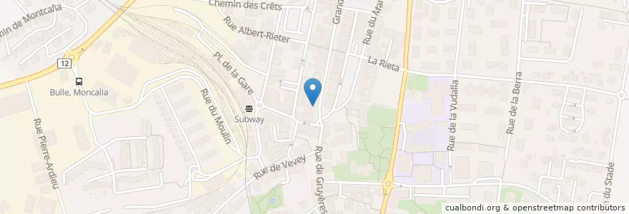 Mapa de ubicacion de Hotel de Ville en Suíça, Fribourg/Freiburg, District De La Gruyère, Bulle.