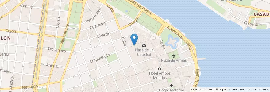 Mapa de ubicacion de La Bodeguita del Medio - Bar von Ernest Hemingway für Mojito en Kuba, Havanna, La Habana Vieja.