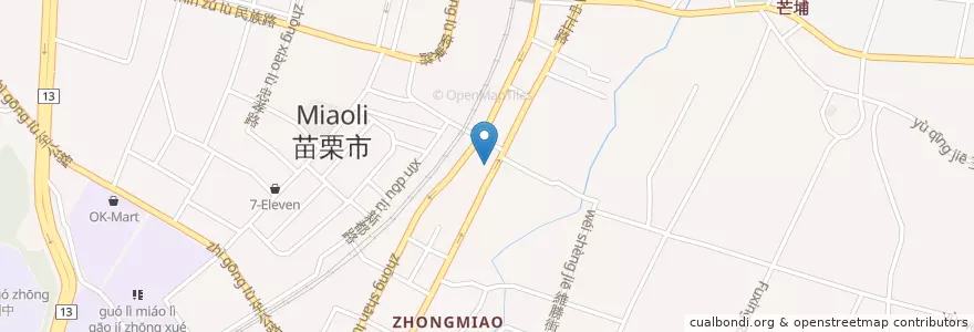 Mapa de ubicacion de 臺灣土地銀行 en 臺灣, 臺灣省, 苗栗縣, 苗栗市.