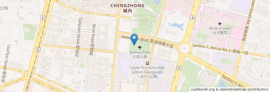 Mapa de ubicacion de 和平亭 en تایوان, 新北市, تایپه, 中正區.