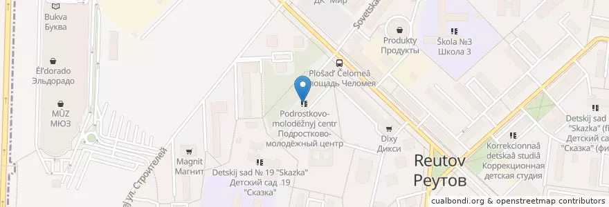 Mapa de ubicacion de Подростково-молодёжный центр en Rusland, Centraal Federaal District, Oblast Moskou, Городской Округ Реутов.