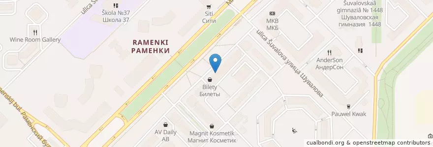 Mapa de ubicacion de Столичная аптека en Russie, District Fédéral Central, Moscou, Западный Административный Округ, Район Раменки.
