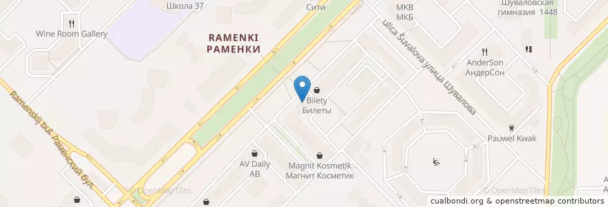 Mapa de ubicacion de Росбанк en Rusland, Centraal Federaal District, Moskou, Западный Административный Округ, Район Раменки.
