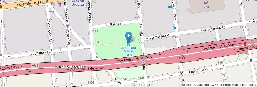 Mapa de ubicacion de 357 - Plaza Martin Fierro en Arjantin, Ciudad Autónoma De Buenos Aires, Comuna 3, Buenos Aires.