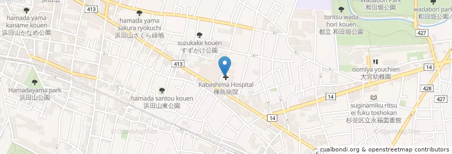 Mapa de ubicacion de 樺島病院 en 일본, 도쿄도, 杉並区.