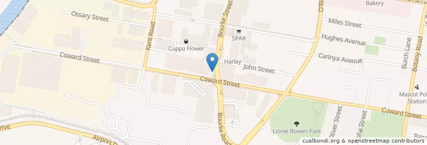 Mapa de ubicacion de Coward corner en Australia, New South Wales, Bayside Council, Sydney.