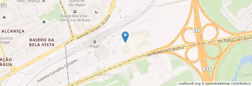 Mapa de ubicacion de Escola Superior de Educação Jean Piaget de Almada en البرتغال, Área Metropolitana De Lisboa, شطوبر, شبه جزيرة شطوبر, Almada, Almada, Cova Da Piedade, Pragal E Cacilhas.
