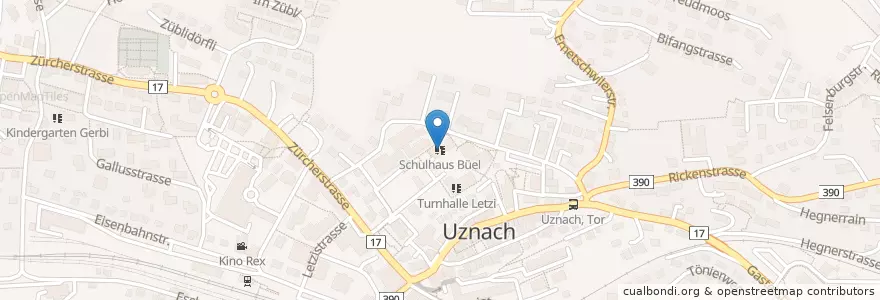 Mapa de ubicacion de Schulhaus Büel en Schweiz/Suisse/Svizzera/Svizra, Sankt Gallen, Wahlkreis See-Gaster, Uznach.