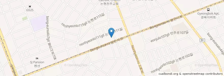 Mapa de ubicacion de 런닝레빗가라오케 en 大韓民国, ソウル, 江南区, 論峴洞, 論峴1洞.