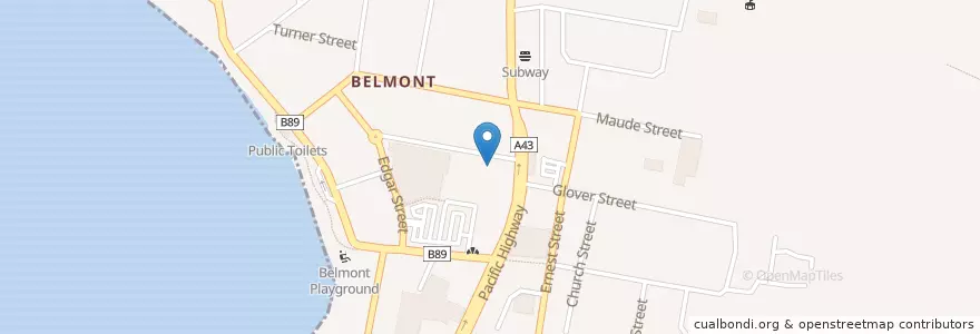 Mapa de ubicacion de Belmont Police Station en Australië, Nieuw-Zuid-Wales, Newcastle-Maitland, Lake Macquarie City Council.