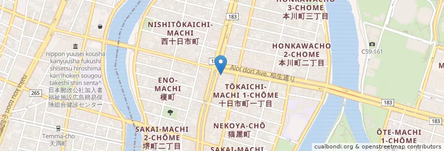 Mapa de ubicacion de 広島銀行本川支店 en ژاپن, 広島県, 広島市, 西区.
