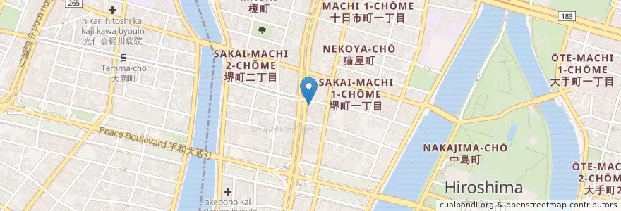 Mapa de ubicacion de 広島信用金庫土橋支店 en Japão, 広島県, 広島市, 中区.