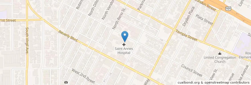 Mapa de ubicacion de Saint Anne's en Estados Unidos Da América, Califórnia, Los Angeles County, Los Angeles.
