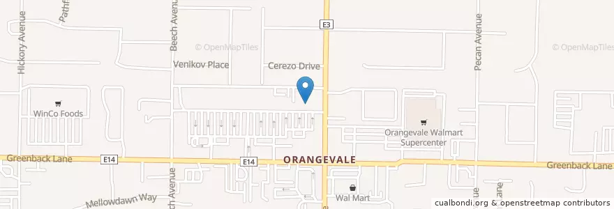 Mapa de ubicacion de Orangevale Post Office en ایالات متحده آمریکا, کالیفرنیا, Sacramento County.