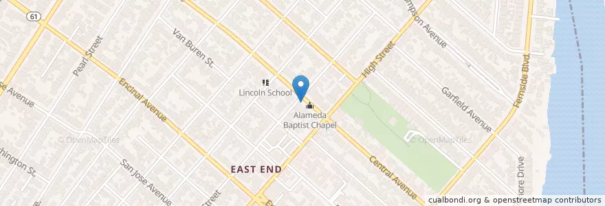 Mapa de ubicacion de Alameda Baptist Chapel en Amerika Birleşik Devletleri, Kaliforniya, Alameda İlçesi, Alameda.