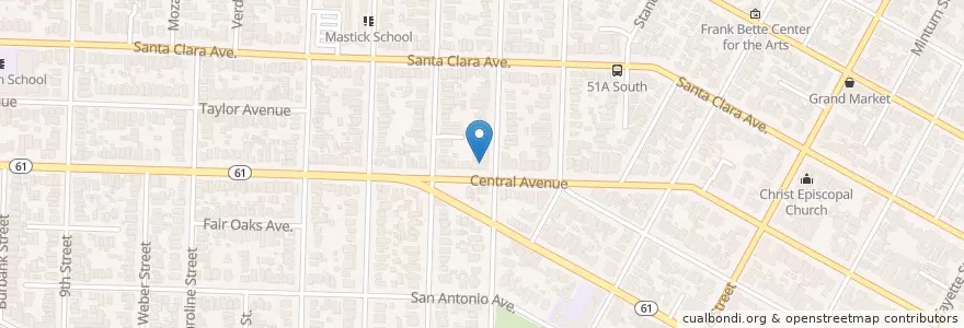 Mapa de ubicacion de Trinity Evangelical Lutheran Church en Amerika Birleşik Devletleri, Kaliforniya, Alameda İlçesi, Alameda.