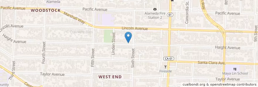 Mapa de ubicacion de Westside Baptist Church en アメリカ合衆国, カリフォルニア州, アラメダ郡, Alameda.