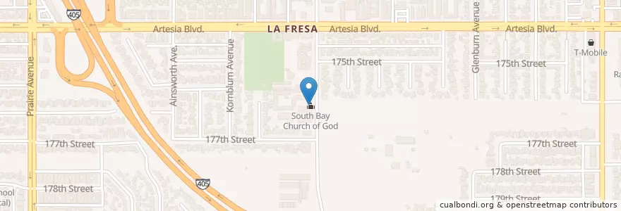 Mapa de ubicacion de South Bay Church of God en États-Unis D'Amérique, Californie, Los Angeles County, Torrance.