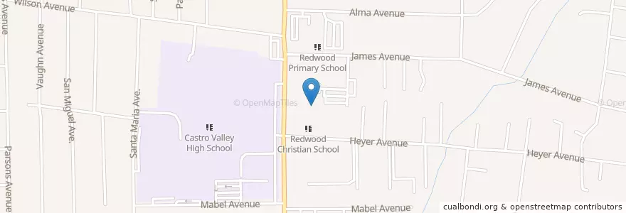 Mapa de ubicacion de Redwood Christian School en Vereinigte Staaten Von Amerika, Kalifornien, Alameda County.