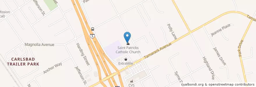Mapa de ubicacion de Saint Patricks Catholic Church en États-Unis D'Amérique, Californie, San Diego County, Carlsbad.