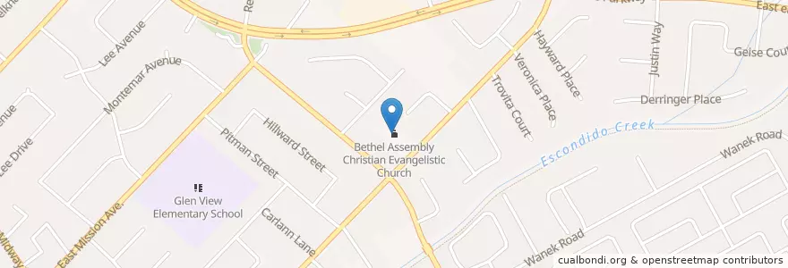 Mapa de ubicacion de Bethel Assembly Christian Evangelistic Church en 미국, 캘리포니아주, San Diego County, Escondido.