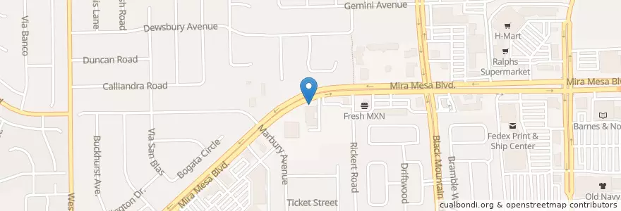 Mapa de ubicacion de Mira Mesa Post Office en ایالات متحده آمریکا, کالیفرنیا, San Diego County, San Diego.