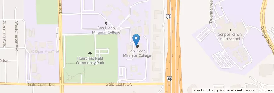 Mapa de ubicacion de San Diego Miramar College en ایالات متحده آمریکا, کالیفرنیا, San Diego County, San Diego.