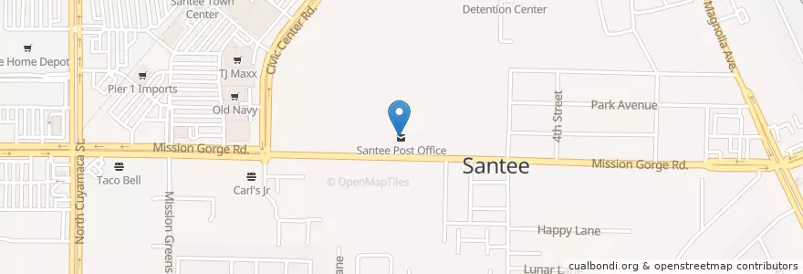 Mapa de ubicacion de Santee Post Office en Amerika Syarikat, California, San Diego County, Santee.
