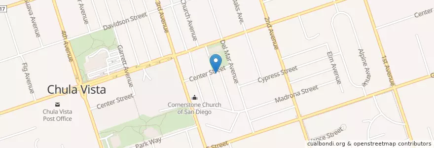 Mapa de ubicacion de First Methodist Church en アメリカ合衆国, カリフォルニア州, San Diego County, Chula Vista.