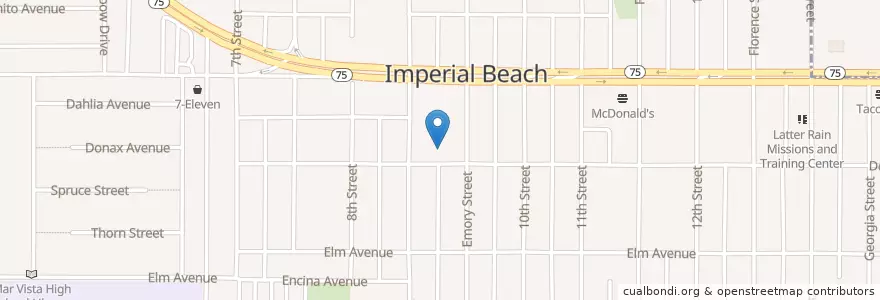 Mapa de ubicacion de Imperial Beach Post Office en 미국, 캘리포니아주, San Diego County, Imperial Beach.