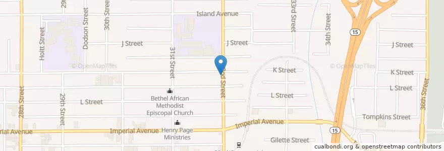 Mapa de ubicacion de Church of Christ en 美利坚合众国/美利堅合眾國, 加利福尼亚州/加利福尼亞州, San Diego County, San Diego.