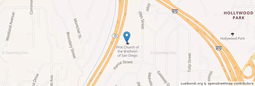 Mapa de ubicacion de First Church of the Brethren of San Diego en Vereinigte Staaten Von Amerika, Kalifornien, San Diego County, San Diego.