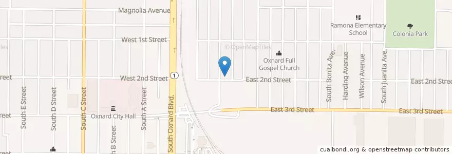 Mapa de ubicacion de First Baptist Church en 美利坚合众国/美利堅合眾國, 加利福尼亚州/加利福尼亞州, Ventura County, Oxnard.