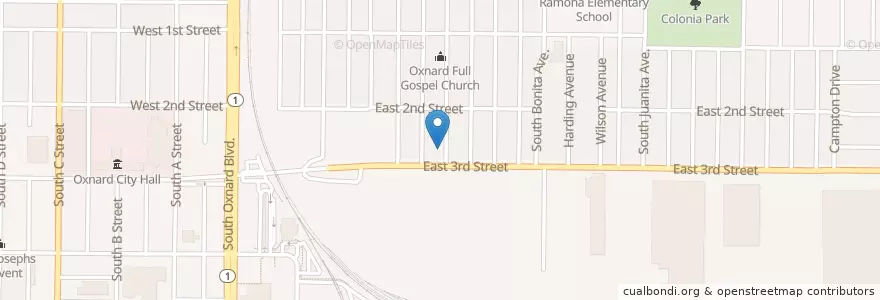 Mapa de ubicacion de Emmanuel Missionary Baptist Church en Vereinigte Staaten Von Amerika, Kalifornien, Ventura County, Oxnard.